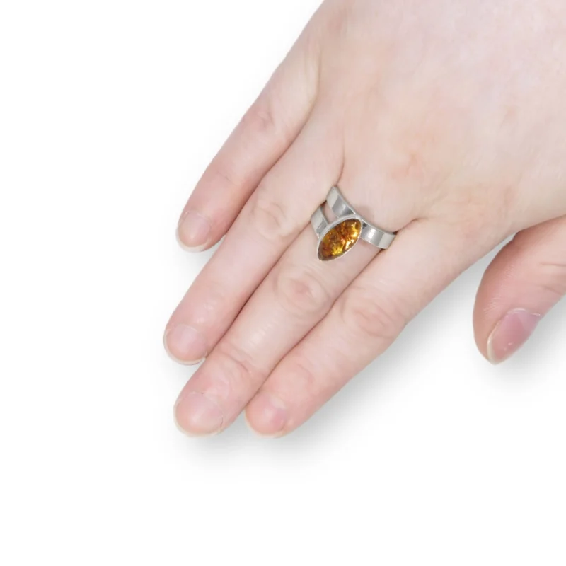 Sterling silver and 14x7mm Amber ring